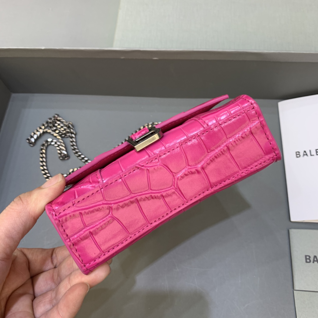 Balenciaga Hourglass Mini Handbag With Chain Crocodile Embossed Shoulder Bag Pink red